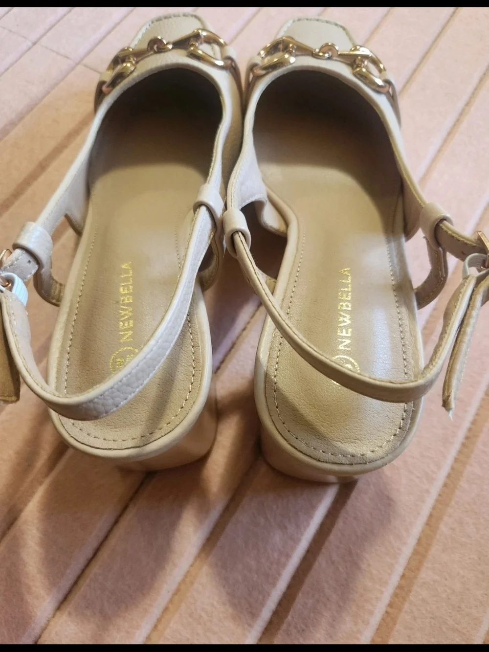 Newbella Cream Slingback Heels with Gold Bit Accent